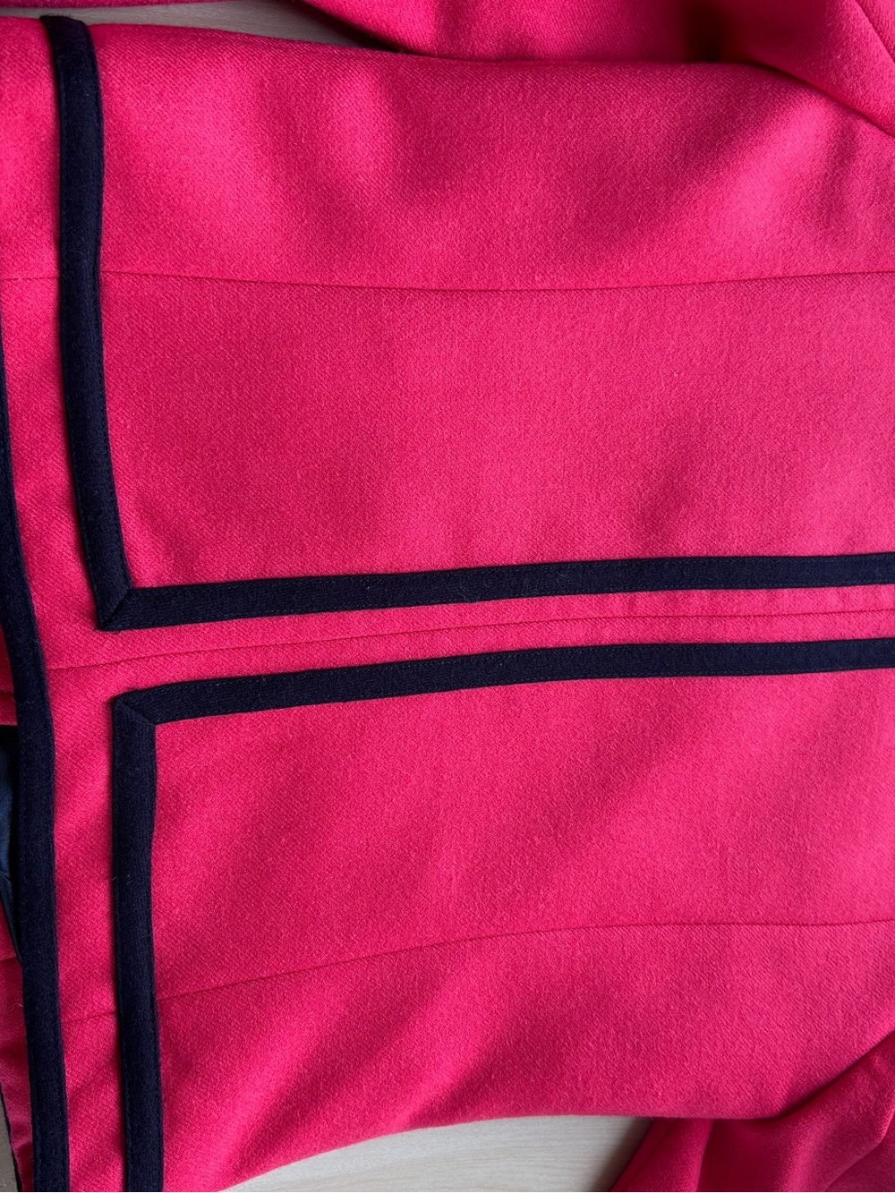 J.Crew Bright Berry Pink Wool Lady Jacket Navy Trim Gold Buttons - Picture 5 of 7